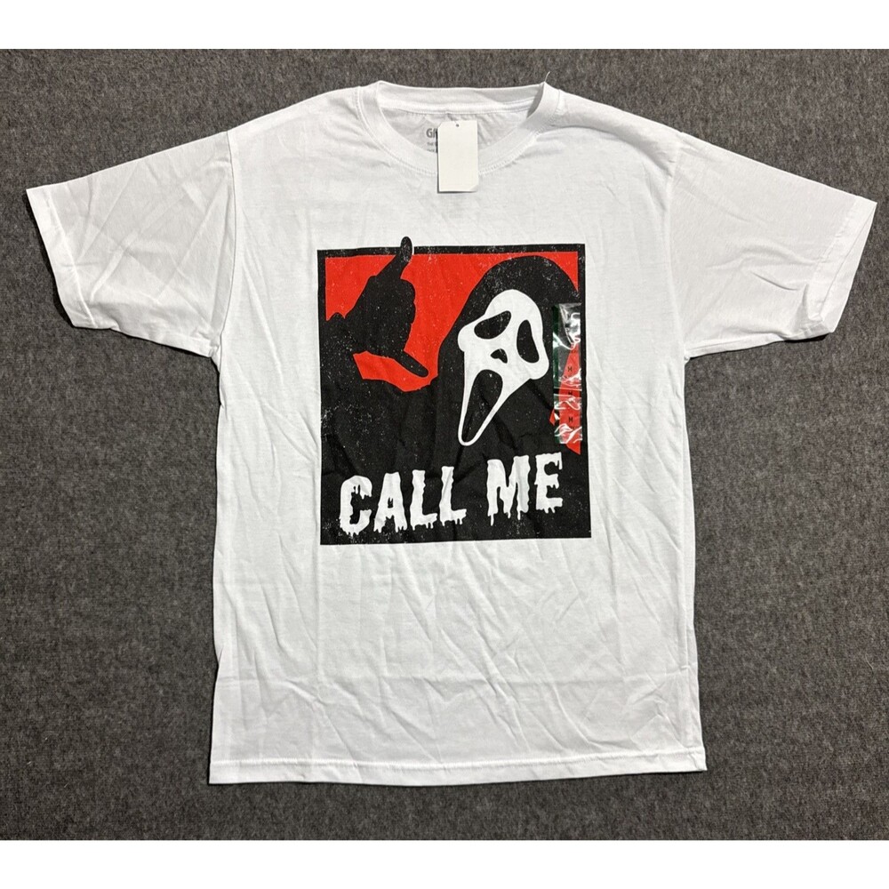 Ghost Face Men's T Shirt Graphic Print Short Sleeve White Medium